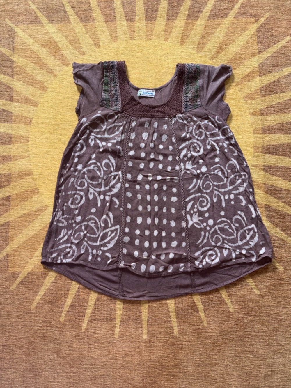 Brown Boho Y2K Short Sleeve Tunic